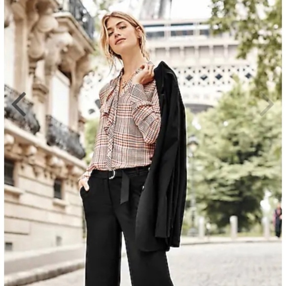 J Jill Ruffled Plaid Button Down Shirt Blouse Tea Rose L - Picture 7 of 16